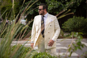 BRUNO Off-White Linen 6 x 2 Double Breasted Jacket in Caccioppoli cloth